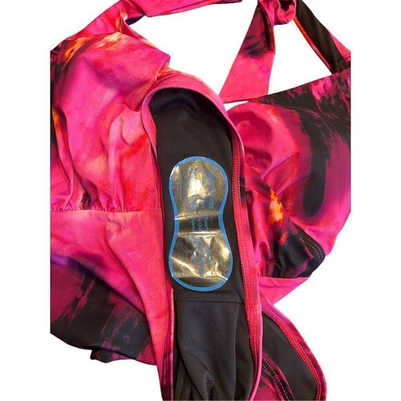 DKNY Womens Size XL Tie Back Halter Style One Piece Swimsuit Pink Black New - Picture 4 of 5
